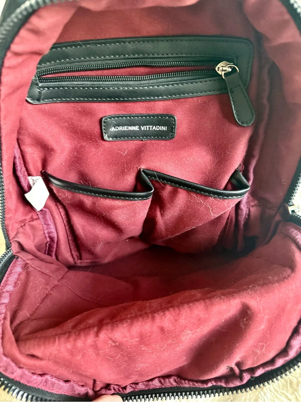 Adrienne Vittadini Black Nylon Mini Backpack with Silver-Tone Accents